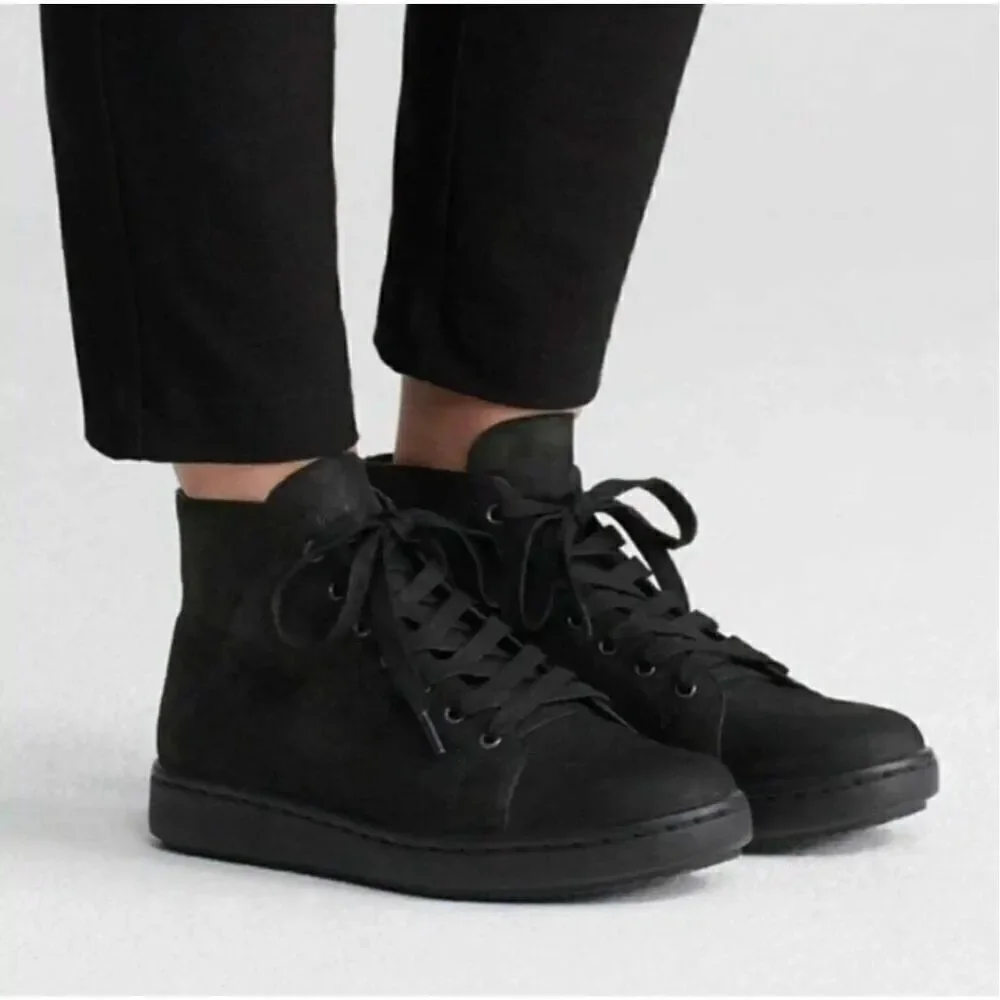 Eileen Fisher Game 2 Black Tumbled Nubuck Leather High Top Sneaker 7